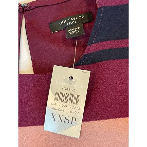 NWT Ann Taylor Womens Striped Shift Mini Dress Back Keyhole Blue Purple SZ XXSP - Picture 6 of 6